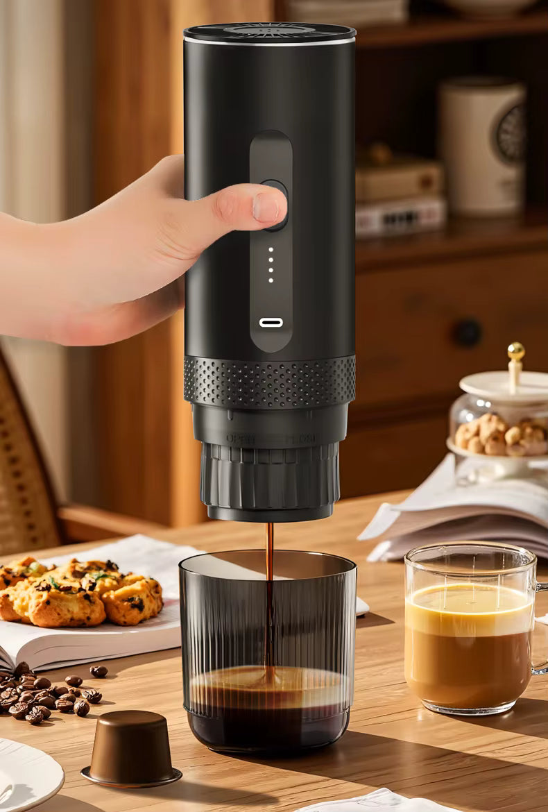 Machine à Café Portable Sans Fil – Cafetière Rechargeable USB-C 2 en 1 Capsules & Café Moulu, 20 Bars Pression, Idéale Voyage Camping Voiture