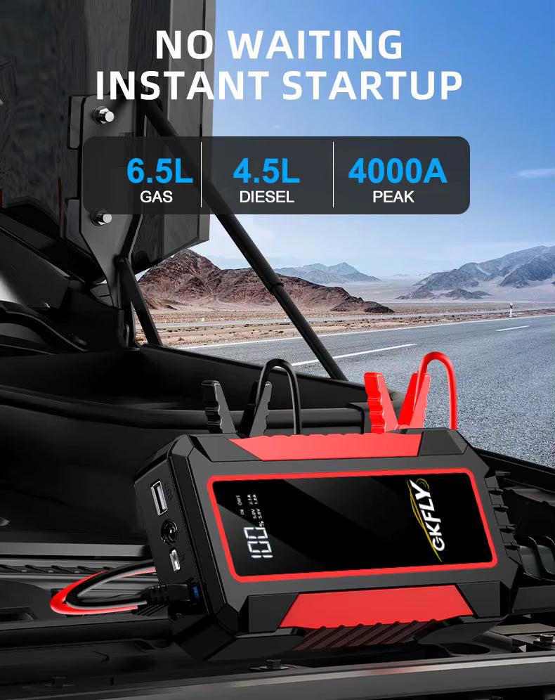 Démarreur de Voiture  4000A 12V Booster Batterie Externe Portable 59.2Wh avec USB et LED
