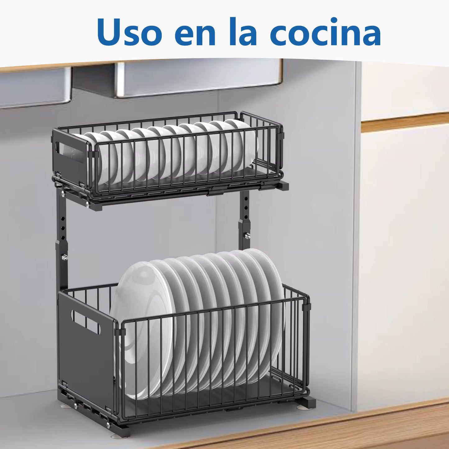Organisateur extractible 2 niveaux avec tiroirs coulissants pour sous-évier