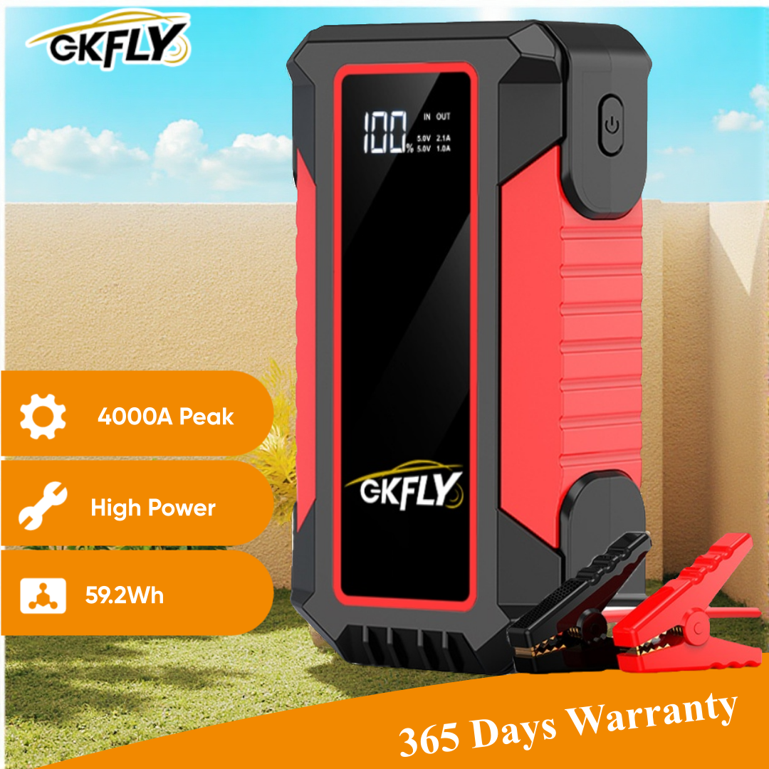Démarreur de Voiture 4000A GKFLY 18000mAh Booster Batterie Portable 12V Diesel Essence Chargeur USB LED