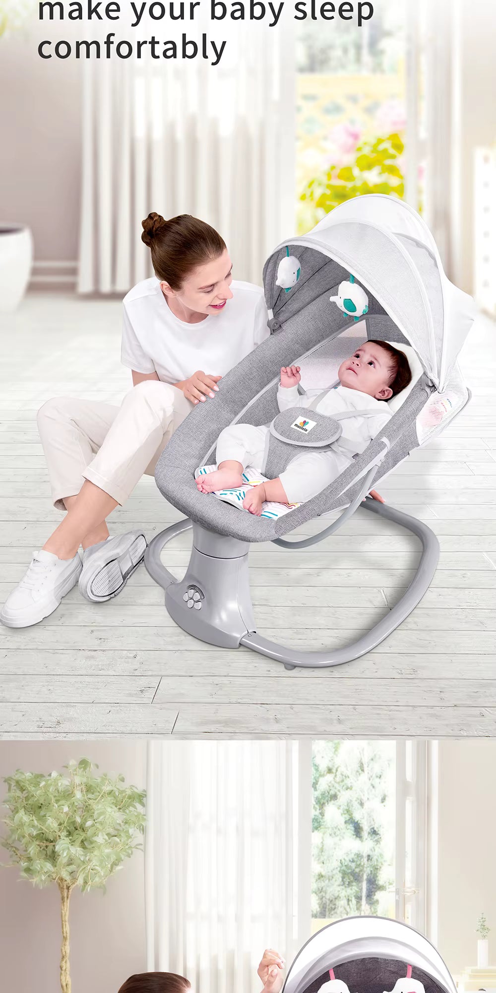 Berceau électrique pour bébé avec balancement automatique, télécommande, moustiquaire et coussin respirant