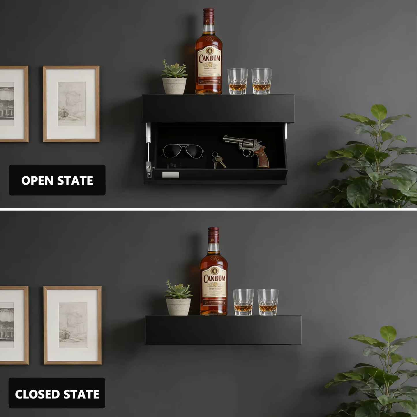 Étagère Murale Flottante avec Compartiment Secret Caché – Coffre de Rangement Dissimulé pour Salon, Bureau, Chambre et Cuisine