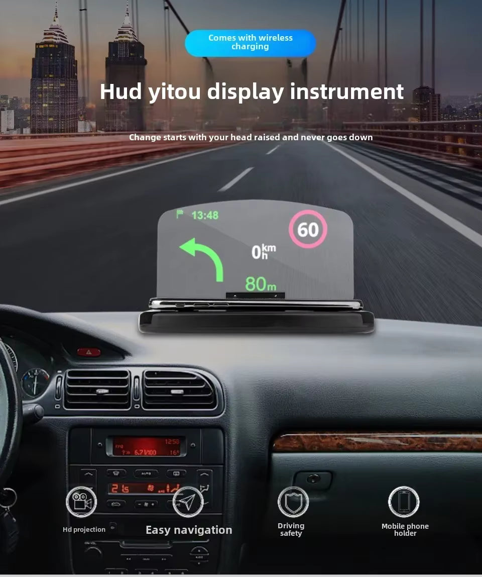Support Téléphone Voiture HUD avec Chargement Sans Fil – Projecteur Navigation Tête Haute