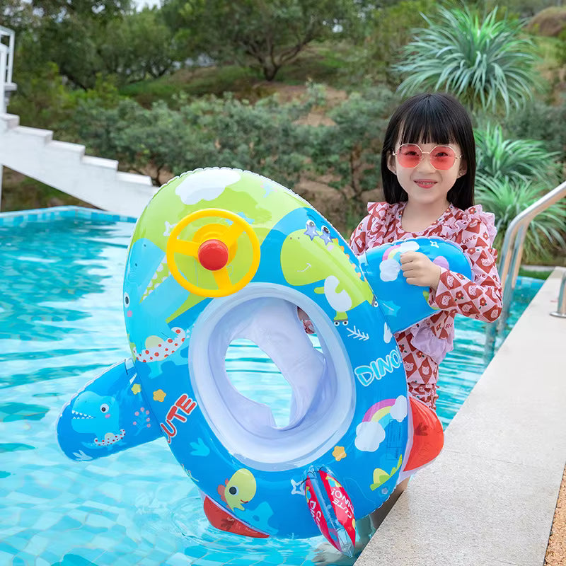 Bouée Bébé Gonflable Avion avec Volant – Flotteur de Piscine avec Siège Sécurisé, Anneau de Natation Enfant, Accessoire Piscine Été