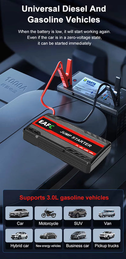Démarreur de Batterie Voiture 600A 12V – Booster de Démarrage Portable avec Lumière LED – Couleur Noire