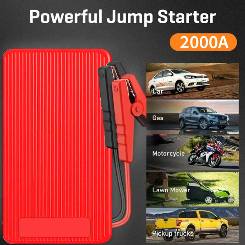 Démarreur de Voiture 2000A 12V Booster Batterie Portable Chargeur USB Batterie Externe d’Urgence avec LED