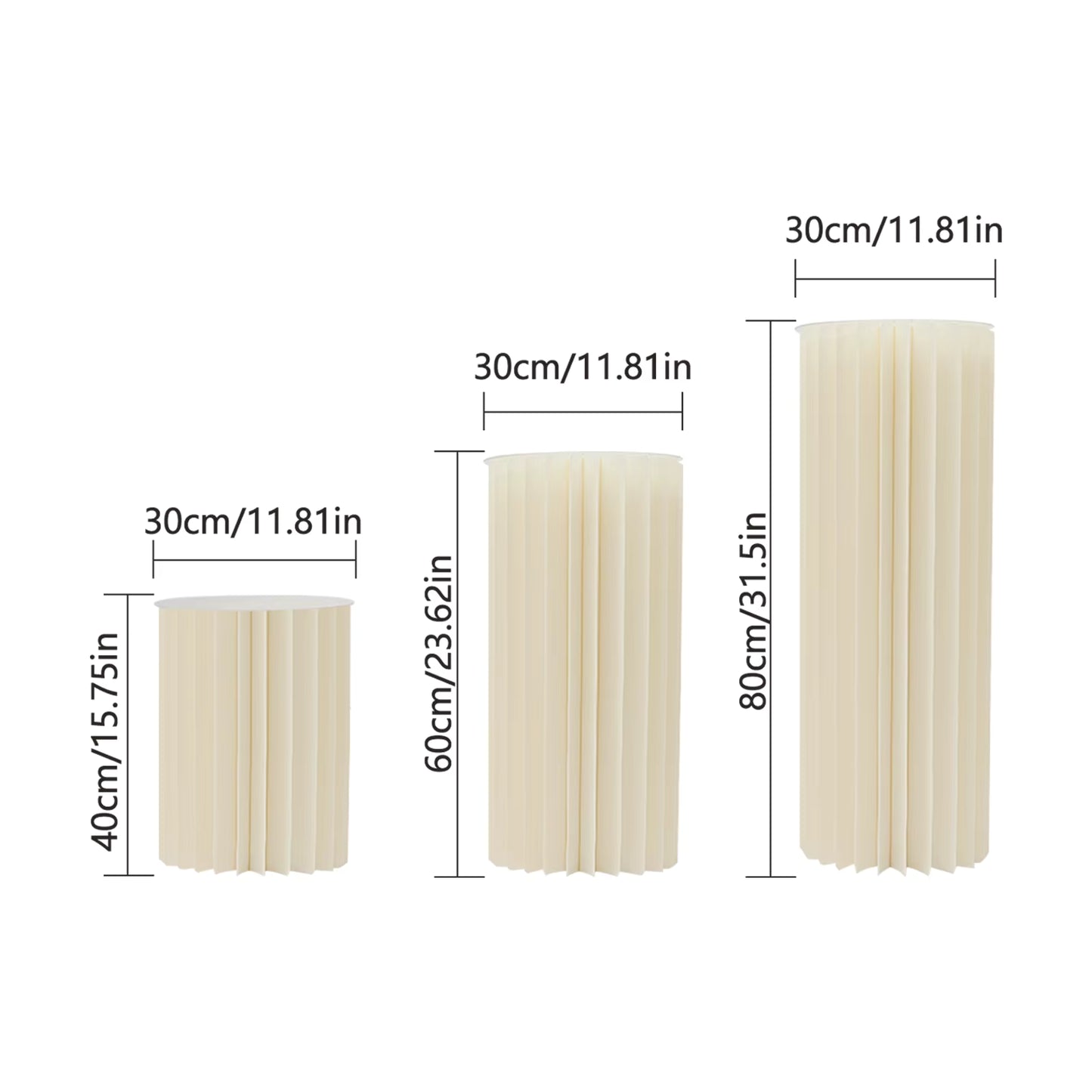 Support décoratif rond pliable blanc (lot de 3) – Socle colonne pour fleurs, mariage, anniversaire, décoration événementielle