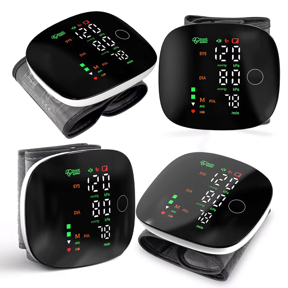 Tensiomètre Électronique Rechargeable au Poignet – Moniteur de Pression Artérielle avec Écran LED – Mesure Rapide Fréquence Cardiaque – Appareil Portable Santé Maison