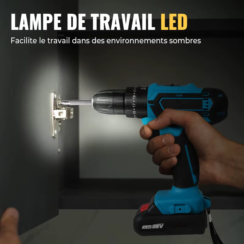 Perceuse à percussion sans fil 21 V – 32 Nm – Tournevis multifonction rechargeable à vitesse variable