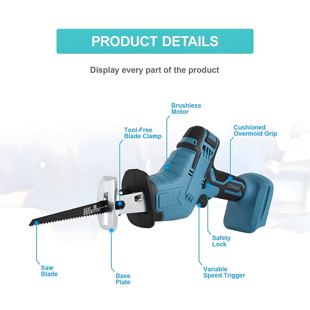 Scie alternative électrique sans fil 21 V pour bois et métal avec 2 batteries
