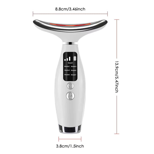 Masseur Facial et Cou LED 7 Couleurs – Appareil Anti-Rides Portable avec Vibrations et 3 Niveaux Réglables – Soin Raffermissant Visage et Cou