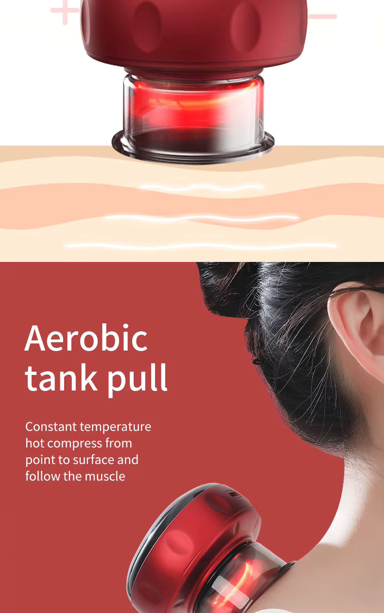 Appareil de Massage Électrique à Ventouse Chauffante 6 Vitesses – Massage Guasha Anti-Fatigue avec Fonction Chauffante et Raclage