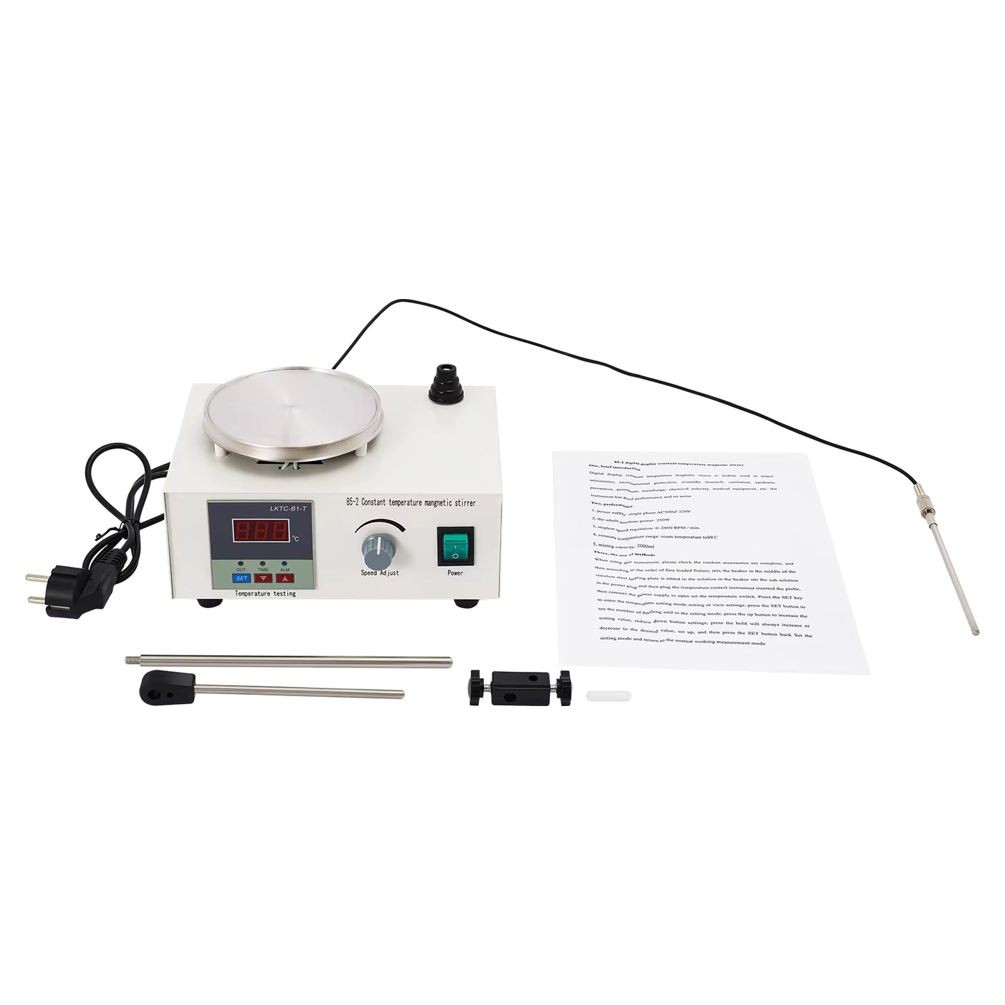 Agitateur Magnétique Chauffant 250W – Plaque Chauffante avec Contrôle Température et Vitesse – Mélangeur de Laboratoire Numérique 2000 ml