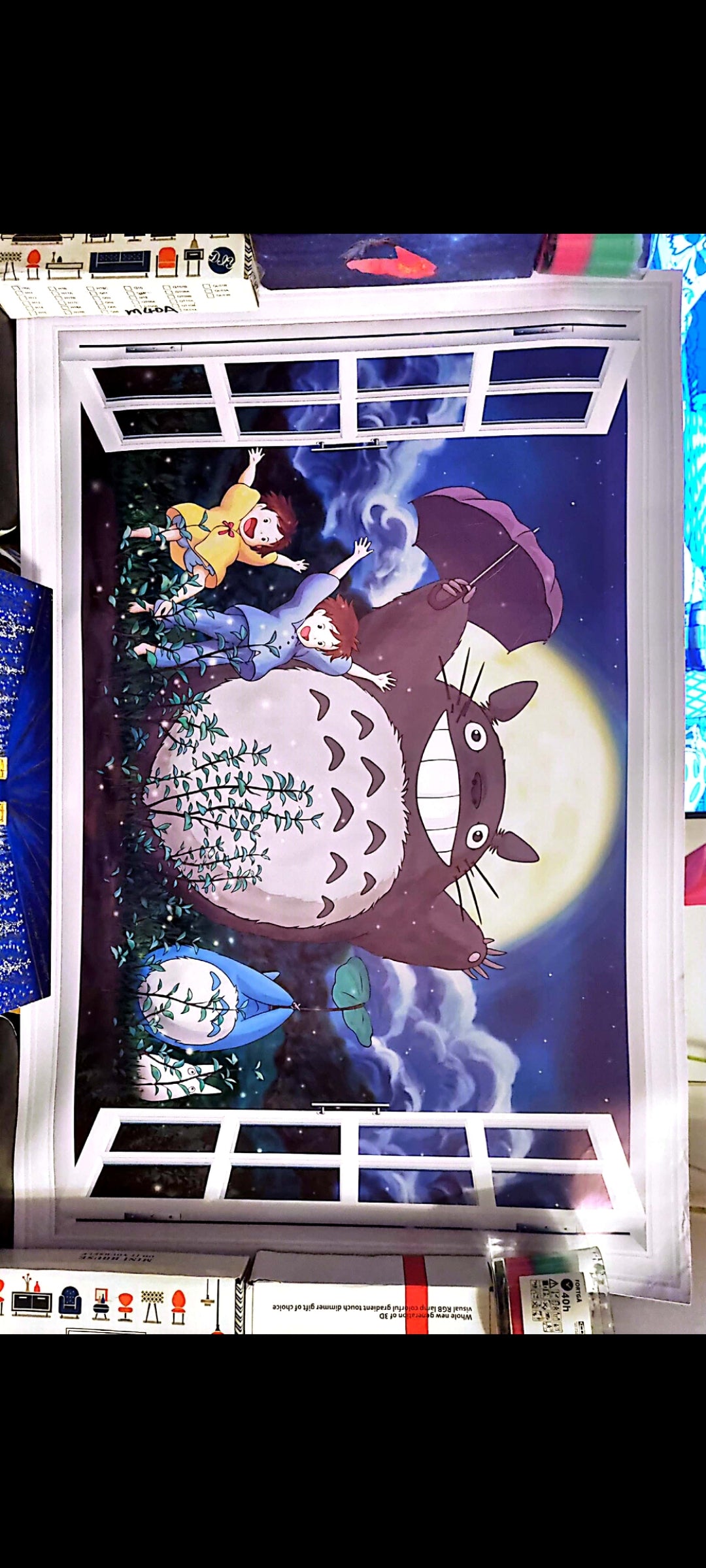 Stickers mural Totoro et ses amis – Vue magique depuis la fenêtre – Grand format 90 x 60 cm – Envol féerique – 8