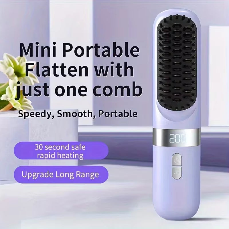 Brosse Lissante Électrique Sans Fil – Lisseur Cheveux Anti-Brûlure à Ions