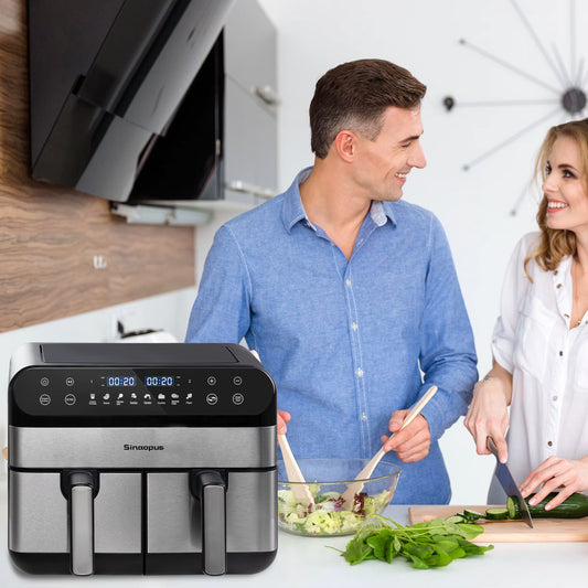 Friteuse à Air Chaud Double Panier 10L 2400W Écran Tactile LED Sans Huile XXL Cuisine Familiale Noir