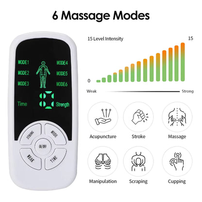 Masseur électrique TENS à 6 modes avec patchs pour relaxation musculaire