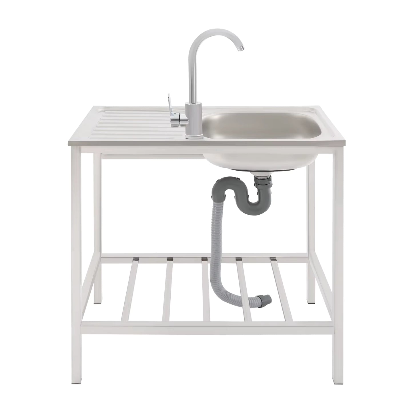 Évier de Cuisine Extérieur avec Support – Bac Inox 75x40x75 cm, Robinet 360°, Table de Travail avec Étagère, Évier Autonome pour Jardin, Camping ou Professionne
