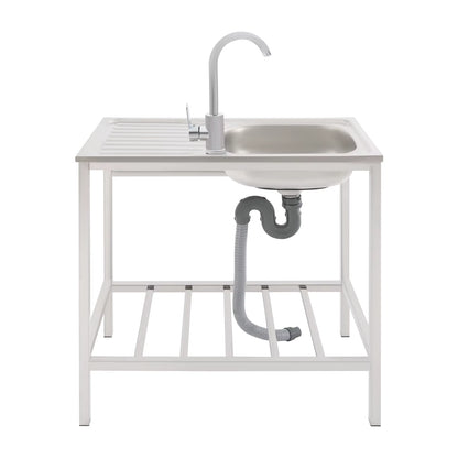 Évier de Cuisine Extérieur avec Support – Bac Inox 75x40x75 cm, Robinet 360°, Table de Travail avec Étagère, Évier Autonome pour Jardin, Camping ou Professionne