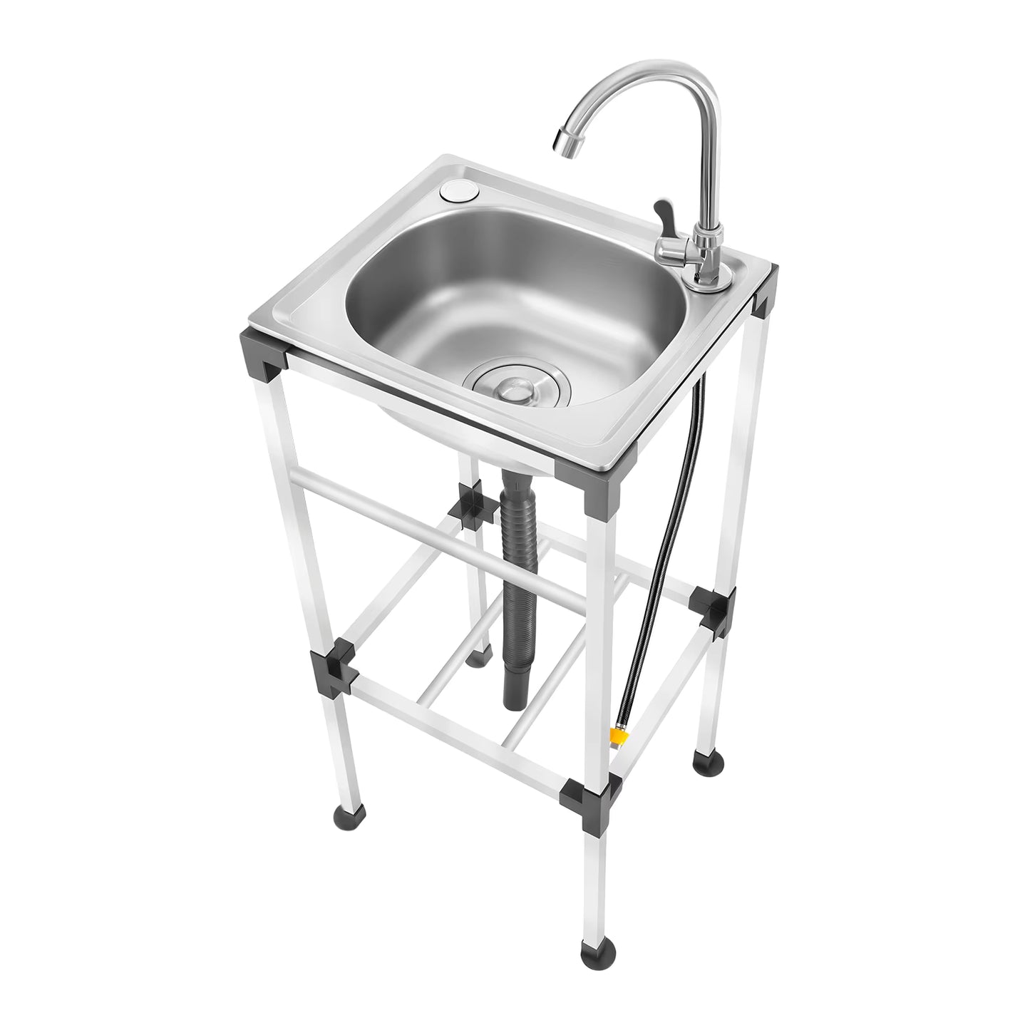 Évier autonome inox avec support, robinet 360°, évier de cuisine mobile, meuble évier extérieur, rangement intégré, usage intérieur et extérieur