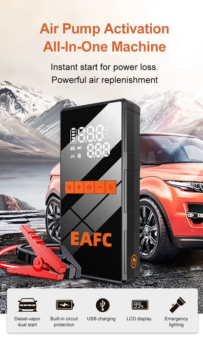 Booster de Batterie Voiture 1200A avec Compresseur Air 150 PSI – Démarreur Portable Batterie Externe – Pompe Électrique Rechargeable
