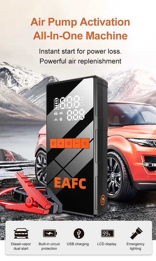 Booster de Batterie Voiture 1200A avec Compresseur Air 150 PSI – Démarreur Portable Batterie Externe – Pompe Électrique Rechargeable