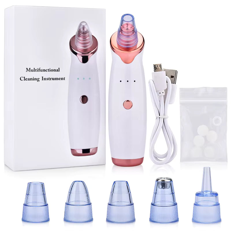 Aspirateur de Points Noirs Électrique Rechargeable – Nettoyeur de Pores Visage – 5 Embouts Inclus