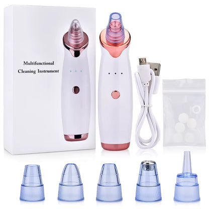 Rechargeable Electric Blackhead Remover – Facial Pore Cleaner – 5 Attachments Included