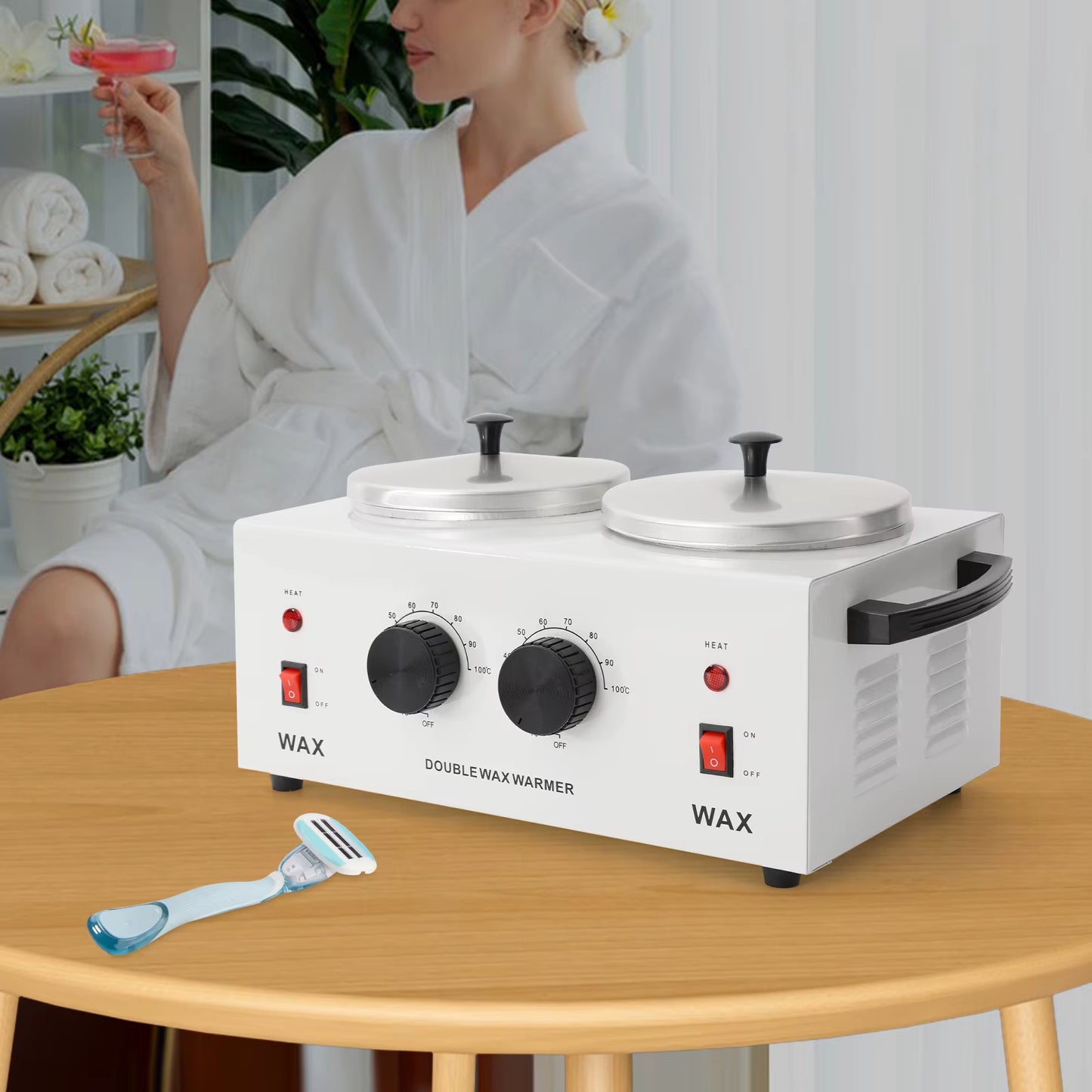Chauffe-Cire Électrique Double Pot 400 ml – Appareil de Fonte de Cire Réglable 0-100°C