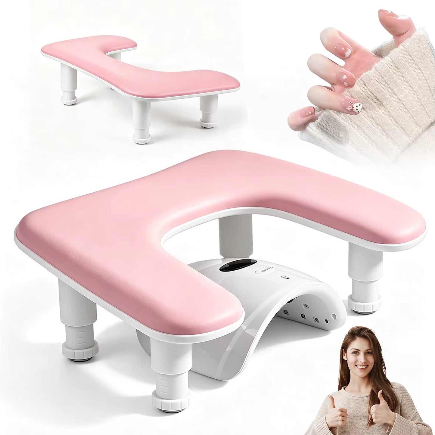 Repose-Main Manucure Professionnel Réglable en Hauteur – Coussin Ergonomique en U – Support Nail Art & Pose de Gel – Salon de Beauté