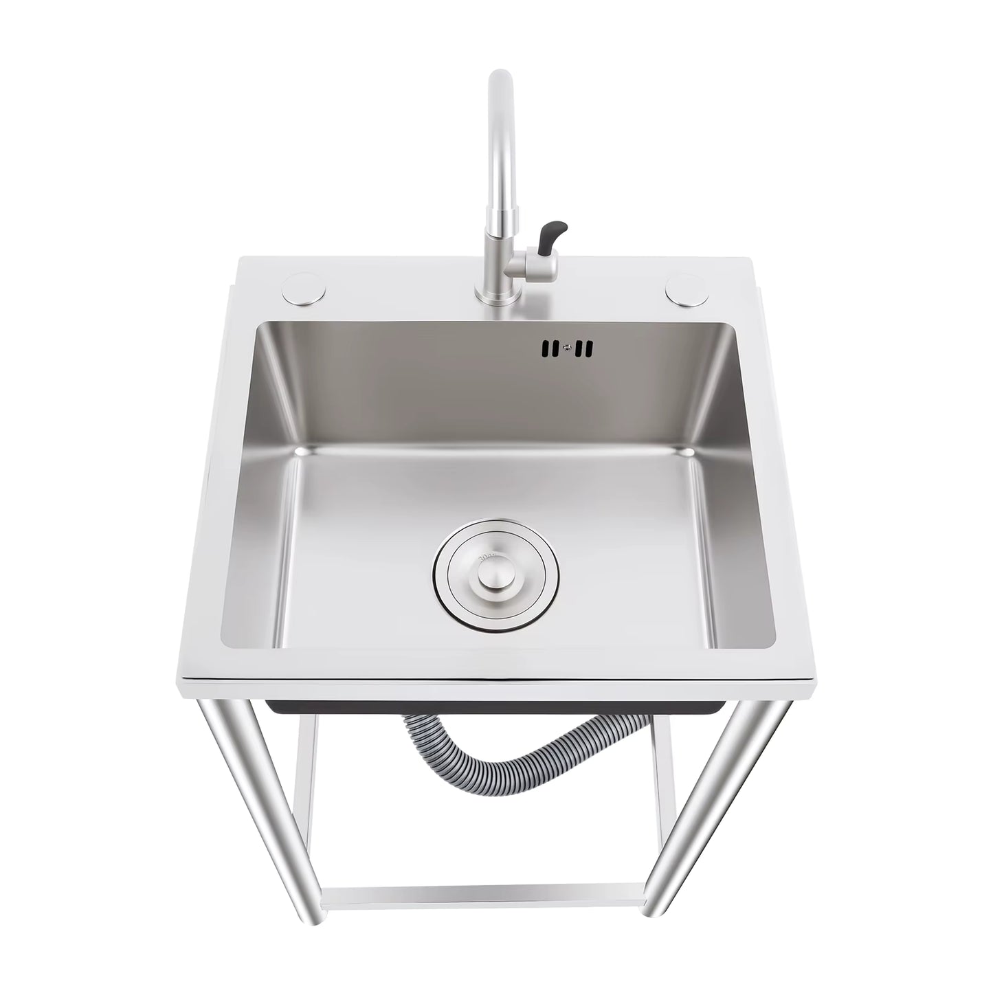 Évier de Cuisine Inox sur Pied avec Robinet 360° – Bac Unique – Évier Autonome Utilitaire Maison Restaurant