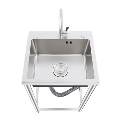 Évier de Cuisine Inox sur Pied avec Robinet 360° – Bac Unique – Évier Autonome Utilitaire Maison Restaurant