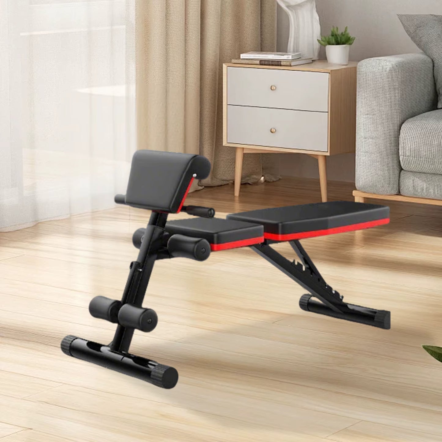 Banc de Musculation Multifonction 6-en-1 Pliable – Réglable – Développé Couché, Abdos & Haltères