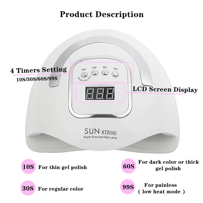 Lampe UV LED SUN X12MAX 66 LEDs pour Ongles – Sèche Vernis Gel Professionnel avec Écran LCD et Poignée – Lampe Nail Art UE
