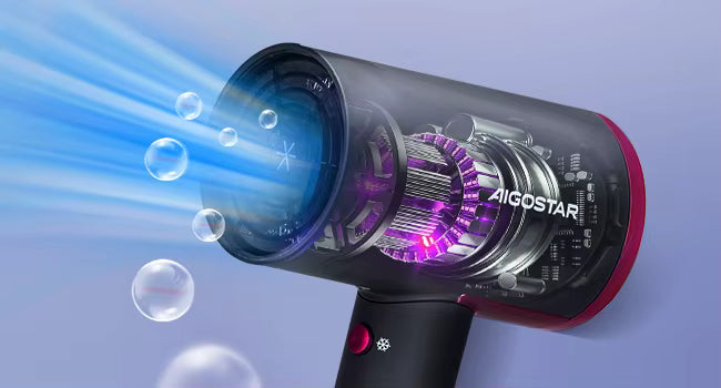 Sèche-Cheveux Professionnel 2200W Ionique – 2 Vitesses, 3 Températures, Air Froid, Léger et Puissant pour Séchage Rapide