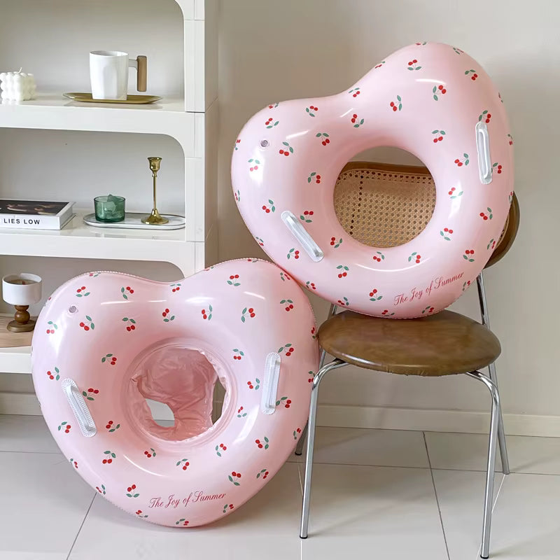 Bouée Gonflable Cœur avec Poignées – Flotteur Piscine Enfant et Adulte, Anneau de Natation Été, Accessoire Piscine et Plage