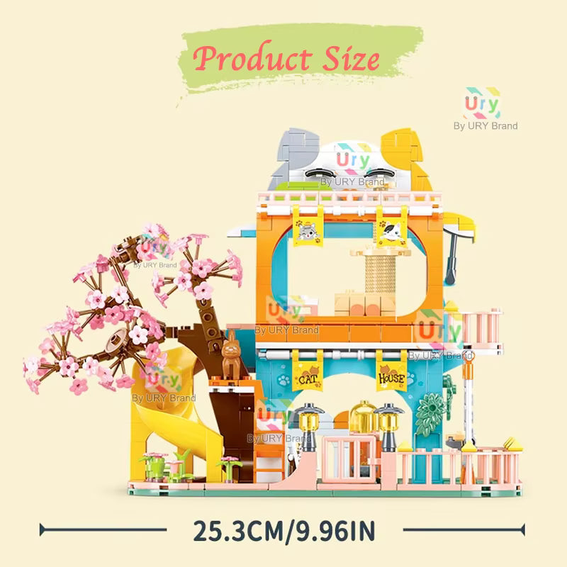 Maison de Chats en Blocs de Construction 521 Pièces – Villa Fantaisie avec Figurines Animaux – Jeu Créatif Enfant DIY – Univers Sakura