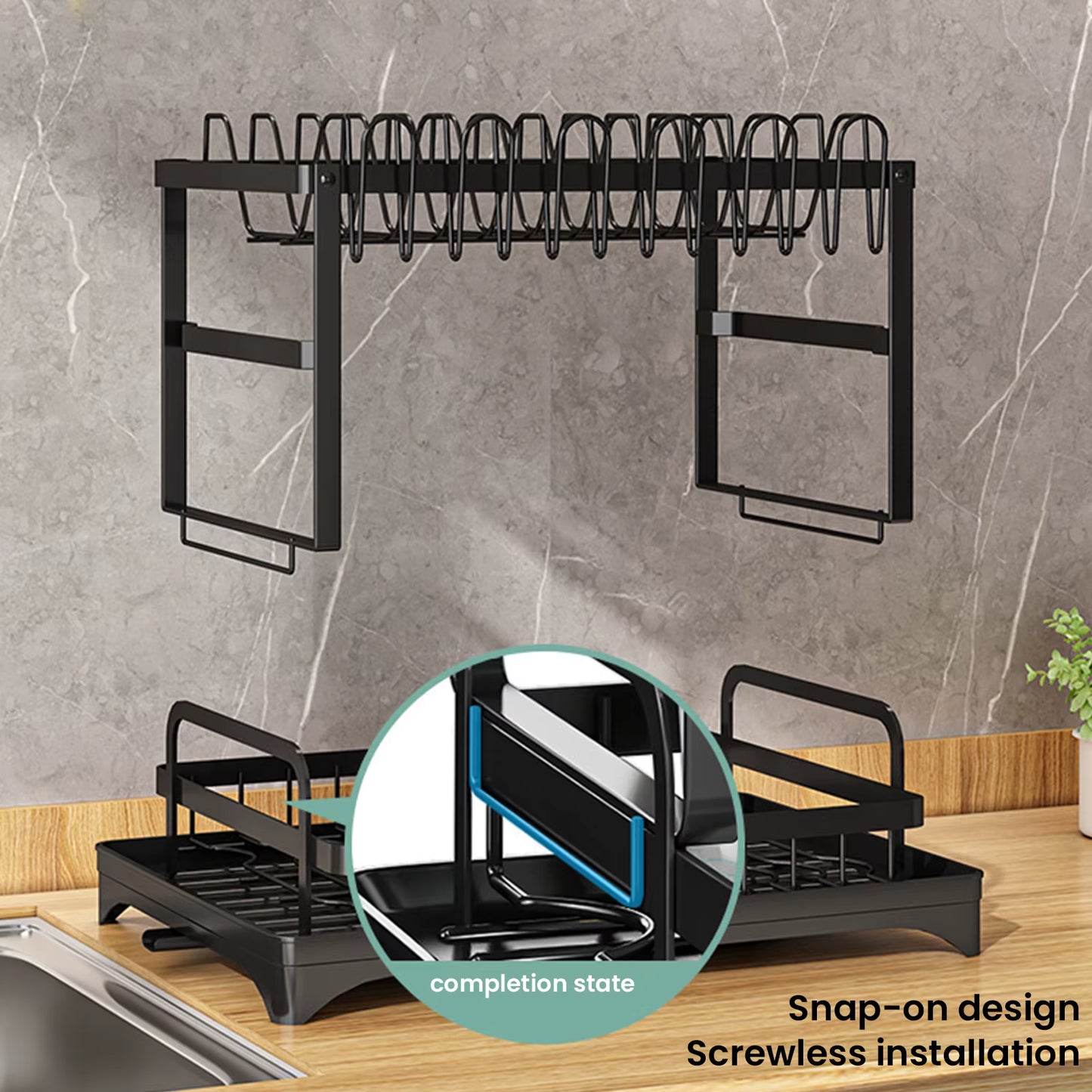 Égouttoir à Vaisselle 2 Niveaux Rotatif 360° – Support de Rangement Cuisine avec Plateau de Drainage – Égouttoir à Bec Pivotant – Couleur Noir