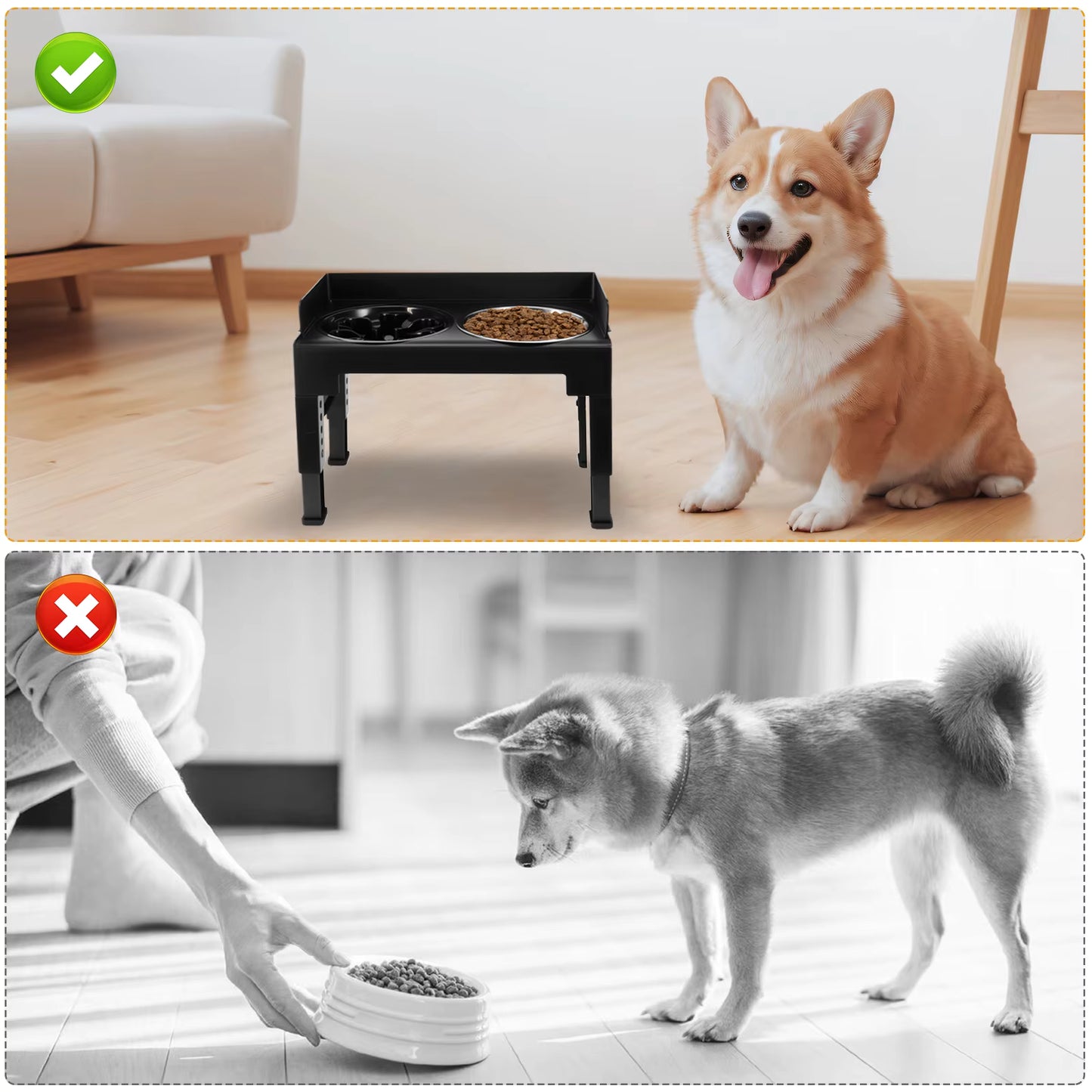 Gamelle Surélevée Réglable pour Chien et Chat avec 2 Bols Inox – Station d'Alimentation Anti-Glouton Hauteur Ajustable