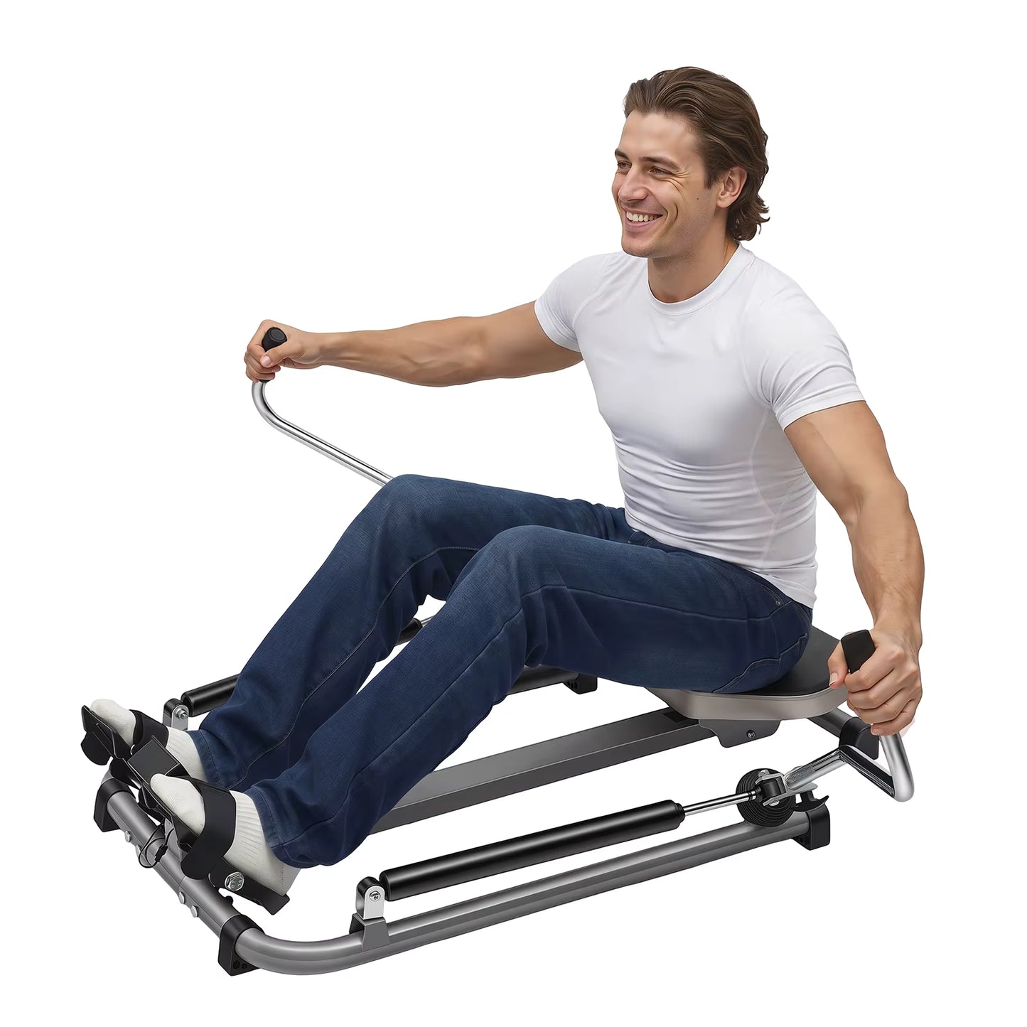 Rameur Hydraulique Double Barre Pliable – Écran LCD, Résistance Réglable | Cardio & Musculation à Domicile