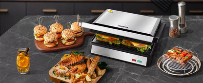 Grill Panini 1500W – Plaques Antiadhésives, Presse Sandwich, Cuisson Double Face, Bac Récupérateur Graisse, Ouverture 180°, Cuisine Rapide