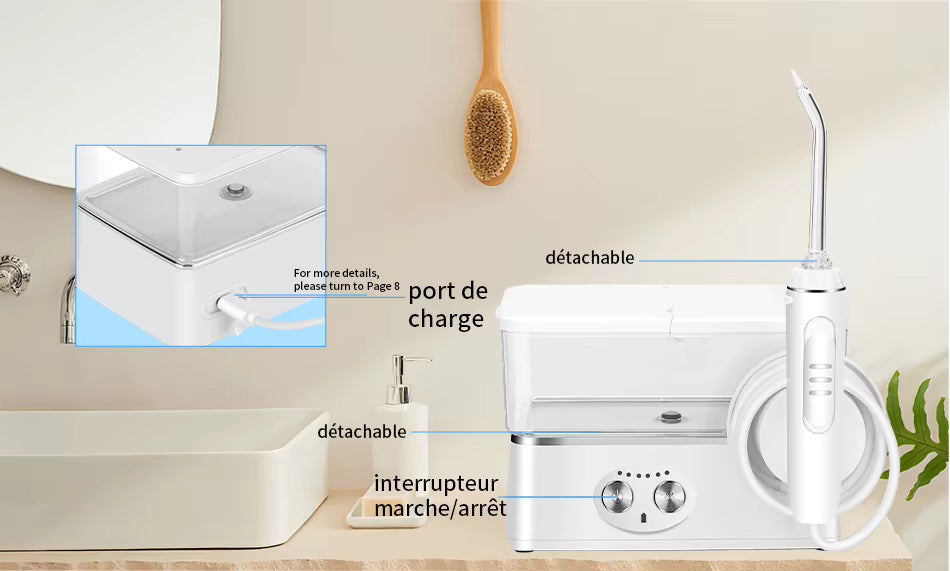 Hydropulseur dentaire portable 570ML – Irrigateur buccal USB rechargeable, 6 modes, 5 embouts, nettoyage interdentaire haute pression