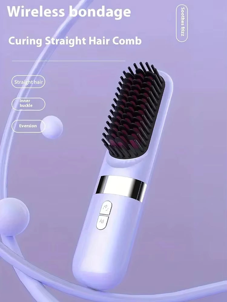 Brosse Lissante Électrique Sans Fil – Lisseur Cheveux Anti-Brûlure à Ions