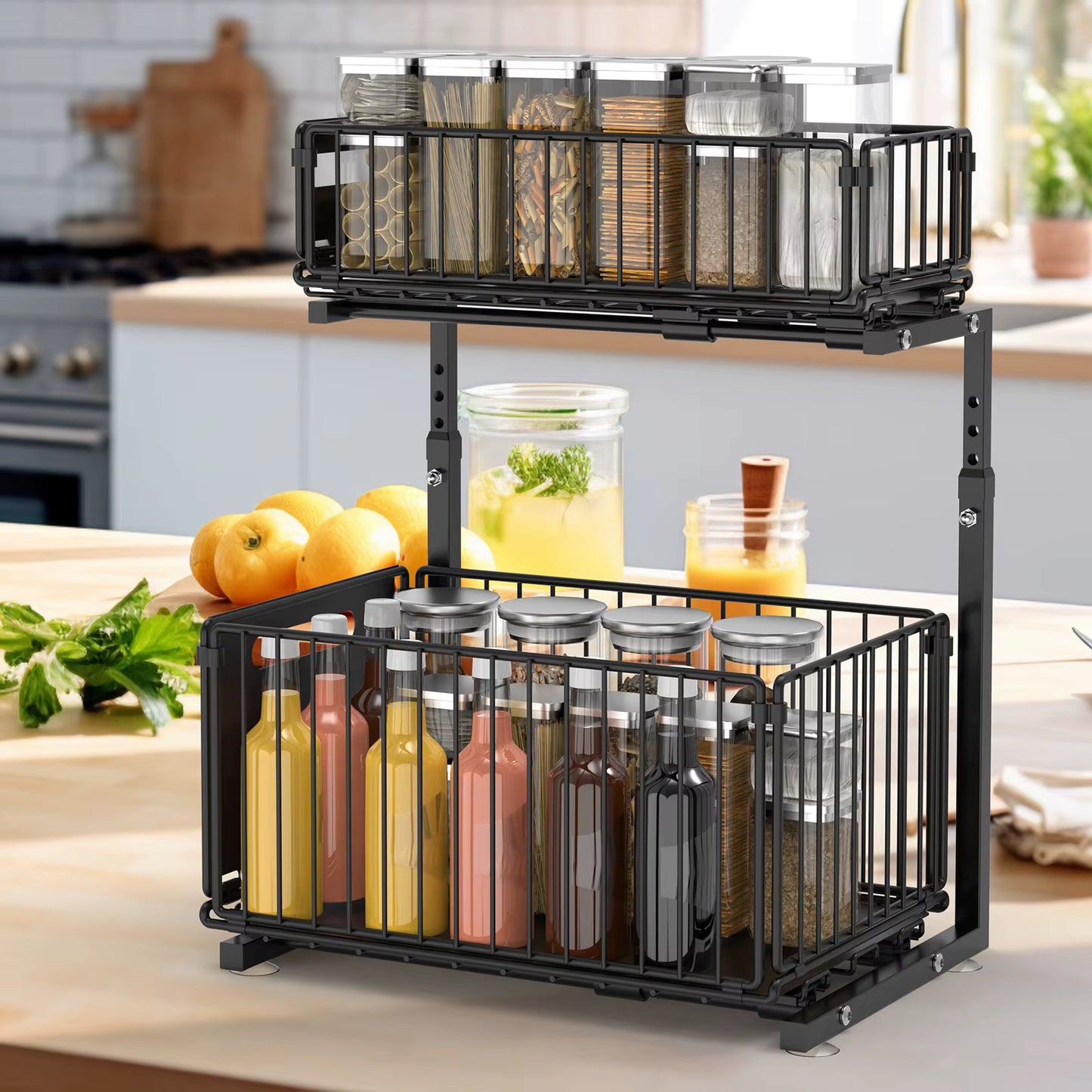 Organisateur extractible 2 niveaux avec tiroirs coulissants pour sous-évier
