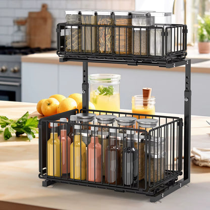 Organisateur extractible 2 niveaux avec tiroirs coulissants pour sous-évier