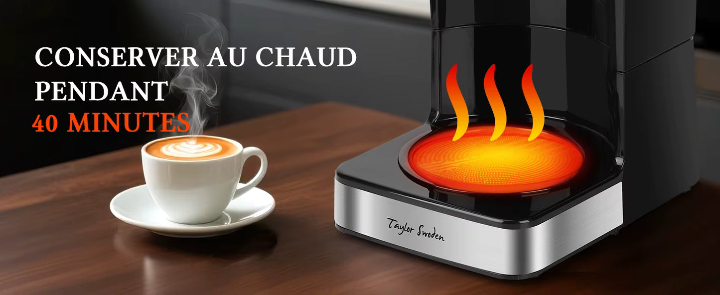 Cafetière Électrique 1,8L Programmable 24H – Machine à Café 12-15 Tasses avec Filtre Amovible, Maintien au Chaud, Écran LED