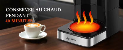 Cafetière Électrique 1,8L Programmable 24H – Machine à Café 12-15 Tasses avec Filtre Amovible, Maintien au Chaud, Écran LED