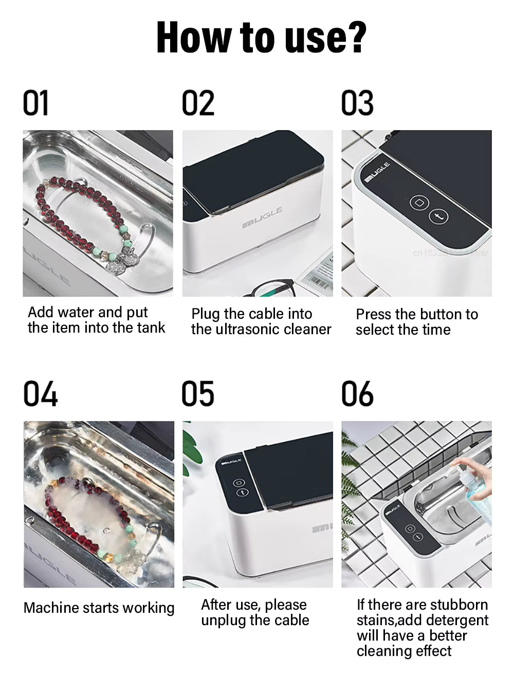 Nettoyeur à ultrasons 46KHz compact – Machine de nettoyage pour bijoux, lunettes, montres, appareil haute fréquence design moderne