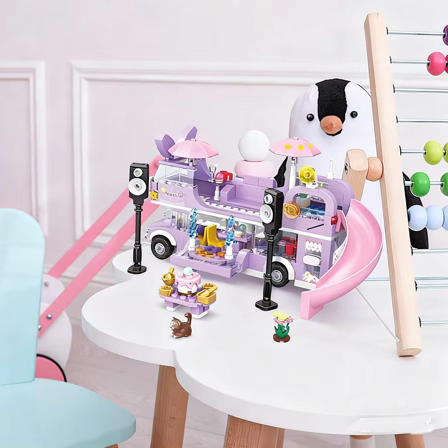 Bus Lapin Étoilé en Blocs de Construction – Jouet Créatif 486 Pièces avec Figurines – Univers Fantaisie Enfant – Jeu d’Assemblage DIY