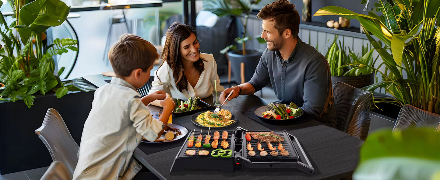 Grill Panini 1500W – Plaques Antiadhésives, Presse Sandwich, Cuisson Double Face, Bac Récupérateur Graisse, Ouverture 180°, Cuisine Rapide
